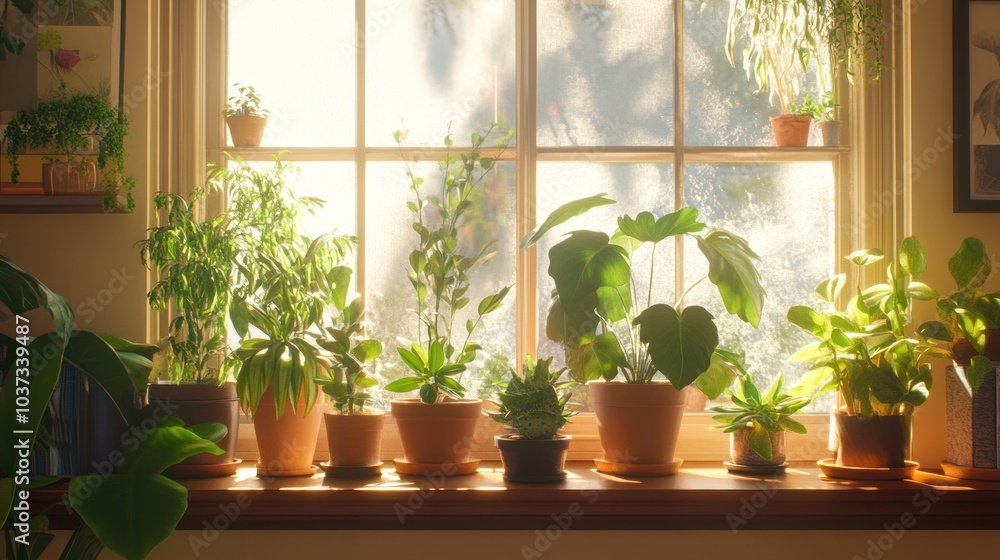 Sunlight Illuminating Greenery on a Window Sill Sunlight Illuminating Greenery on a Window Sill