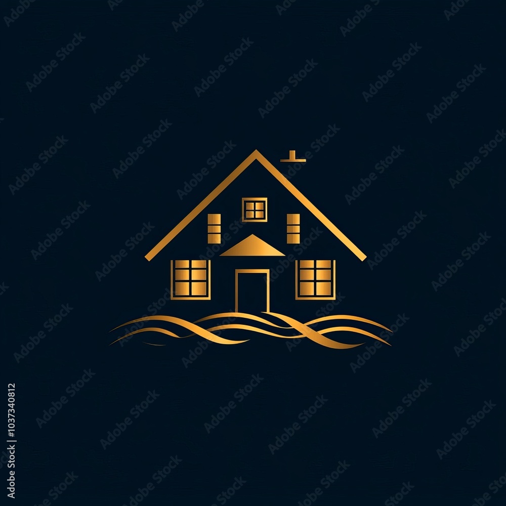 Creative logo gold for Real Estate Construction in dark background Creative logo gold for Real Estate Construction in dark background