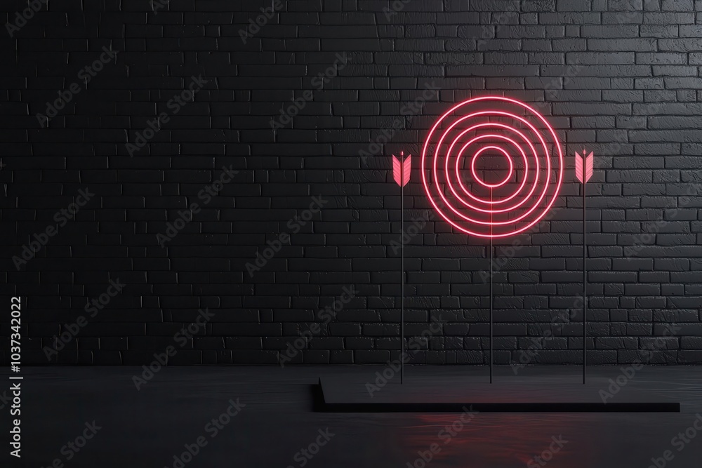 Fototapeta premium Abstract target with glowing arrows pointing toward the center, representing focus and precision in goal setting, 3D illustration