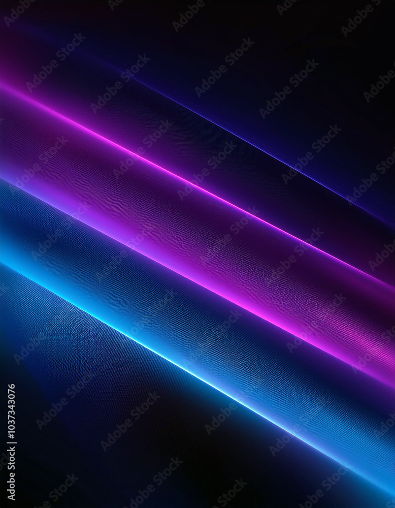 Two neon blue and purple lines intersect on a dark textured background. No people. The image evokes a futuristic, energetic atmosphere. Two neon blue and purple lines intersect on a dark textured background. No people. The image evokes a futuristic, energetic atmosphere.
