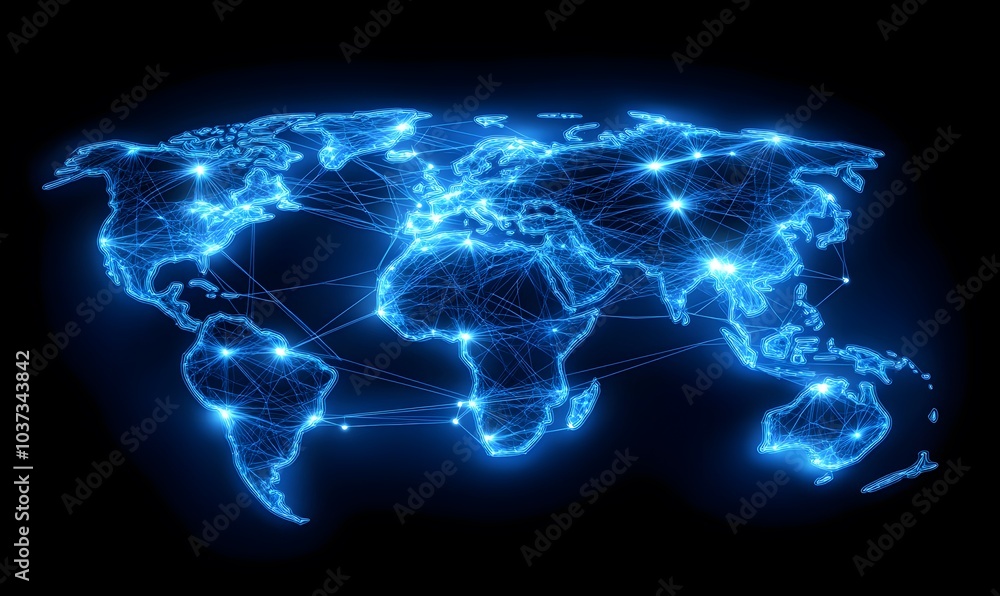 A digital representation of a glowing world map, highlighting interconnected nodes, symbolizing global connectivity and technology. A digital representation of a glowing world map, highlighting interconnected nodes, symbolizing global connectivity and technology.