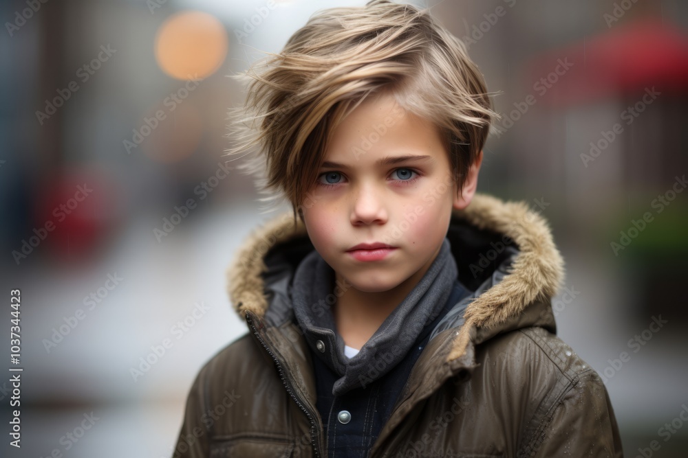 Portrait of a boy with blond hair in a winter jacket. Portrait of a boy with blond hair in a winter jacket.