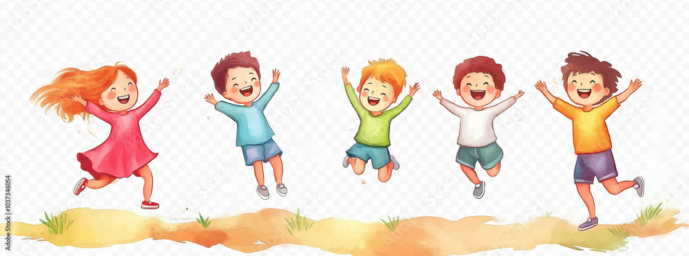 Cute cartoon children's drawing of many happy kids holding hands and jumping, white
background, colorful , simple hand drawn style, Ai Cute cartoon children's drawing of many happy kids holding hands and jumping, white
background, colorful , simple hand drawn style, Ai