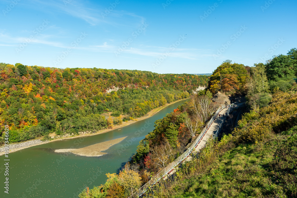 Letchworth State Park’s fall foliage showcases a brilliant display of red, orange, and yellow leaves. Towering trees, dramatic cliffs, and winding trails offer stunning views of the colorful scenery Letchworth State Park’s fall foliage showcases a brilliant display of red, orange, and yellow leaves. Towering trees, dramatic cliffs, and winding trails offer stunning views of the colorful scenery