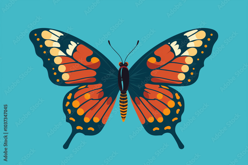 Colorful monarch butterfly illustration on teal background Colorful monarch butterfly illustration on teal background
