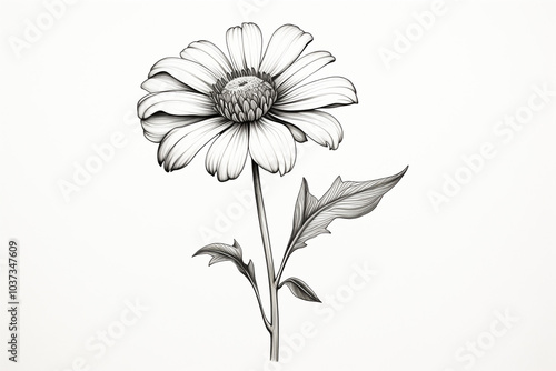 Wallpaper Mural Detailed black and white daisy flower illustration with leaves Torontodigital.ca
