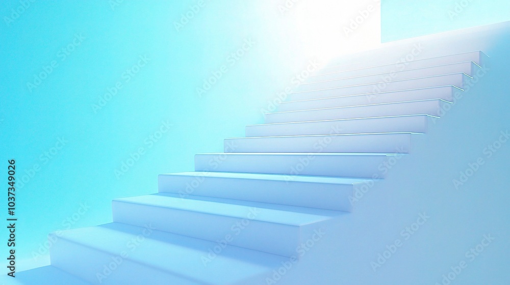 Bright Stairs in a Serene Blue Environment Bright Stairs in a Serene Blue Environment