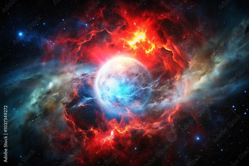 Obraz premium Scarlet Cosmos: Mystical Red Nebula