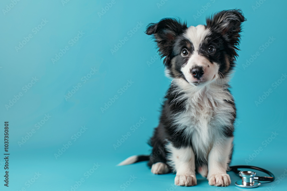 Dog and stethoscope isolated on black background. Little dog on reception at veterinary doctor. Generative AI Dog and stethoscope isolated on black background. Little dog on reception at veterinary doctor. Generative AI