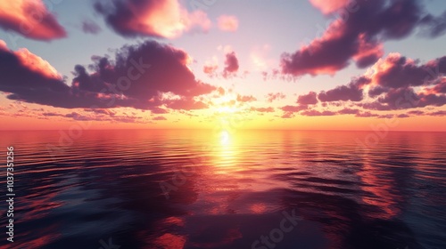 Serene Sunset Over Calm Ocean Waters