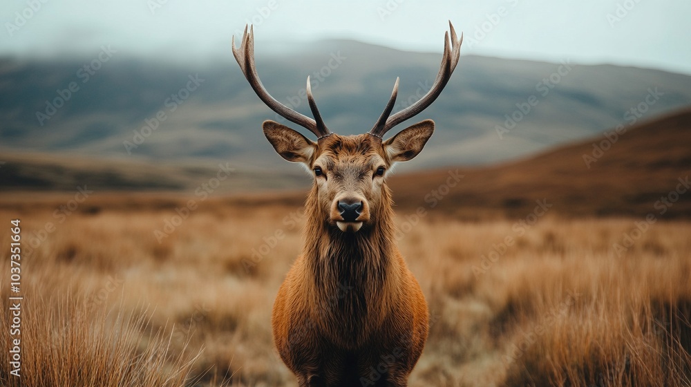 Fototapeta premium Ciervo de grandes astas en un paisaje natural, retrato de vida salvaje y serenidad en su hábitat