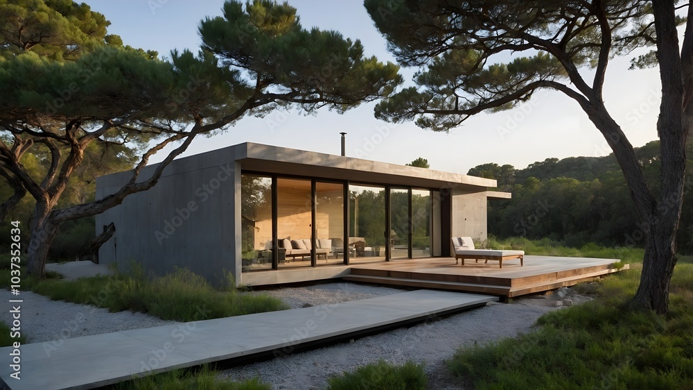 AI-Generated Image of a Japandi-Style Modern Minimalist Living Room with Large Floor-to-Ceiling Windows AI-Generated Image of a Japandi-Style Modern Minimalist Living Room with Large Floor-to-Ceiling Windows