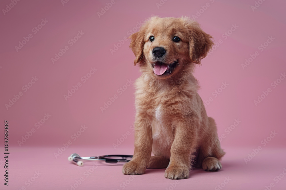 Dog and stethoscope isolated on black background. Little dog on reception at veterinary doctor. Generative AI Dog and stethoscope isolated on black background. Little dog on reception at veterinary doctor. Generative AI