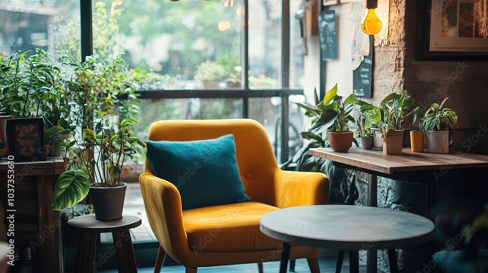 Cozy Indoor Space with Plants and Comfortable Seating Cozy Indoor Space with Plants and Comfortable Seating