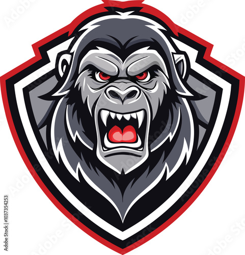 Gorilla Mascot: A fierce and imposing gorilla mascot, ready to lead your team to victory with its ferocious growl and protective stance. This mascot illustration is perfect for sports teams.