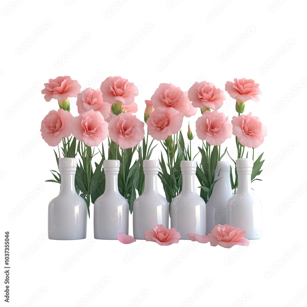 Pink Carnations in White Bottles
