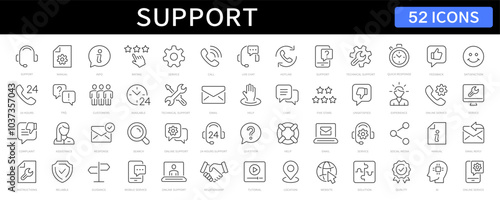 Support, customer service thin line icons set. Service, help, online support, assistance editable stroke icon. Vector