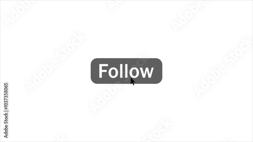 click on follow button pressed with arrow cursor, 4k alpha channel animation on white background.