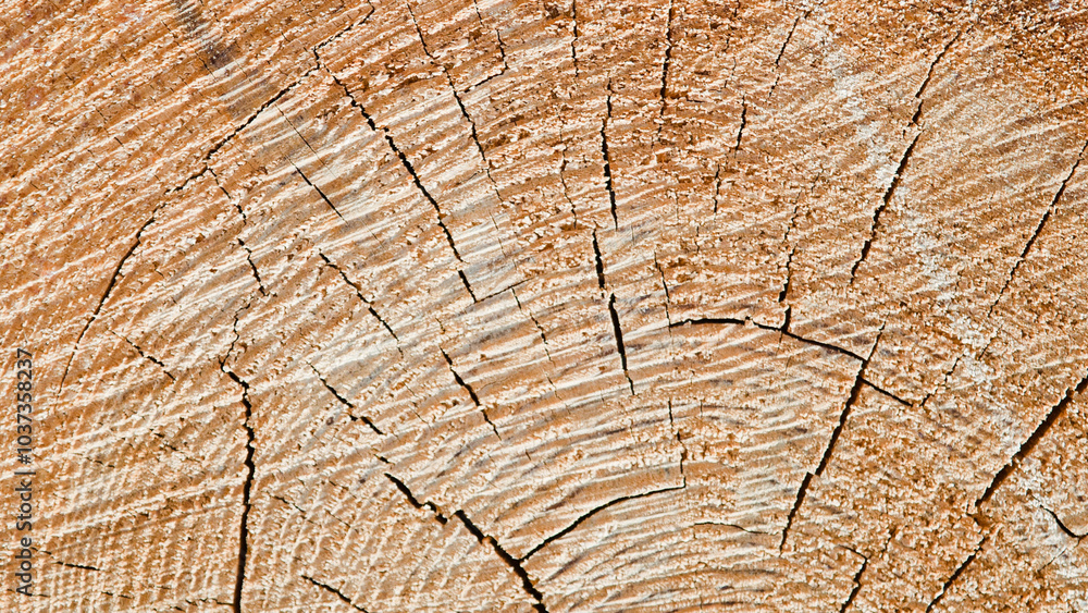 Fototapeta premium The photo shows a wooden round log close-up