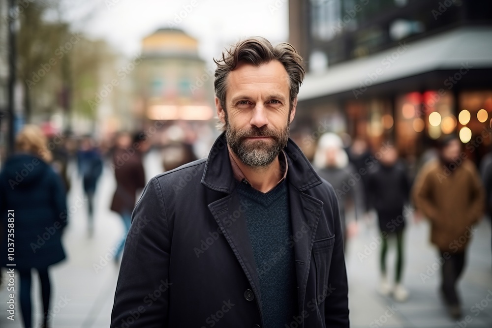 Portrait of a handsome middle-aged man in a city street. Portrait of a handsome middle-aged man in a city street.