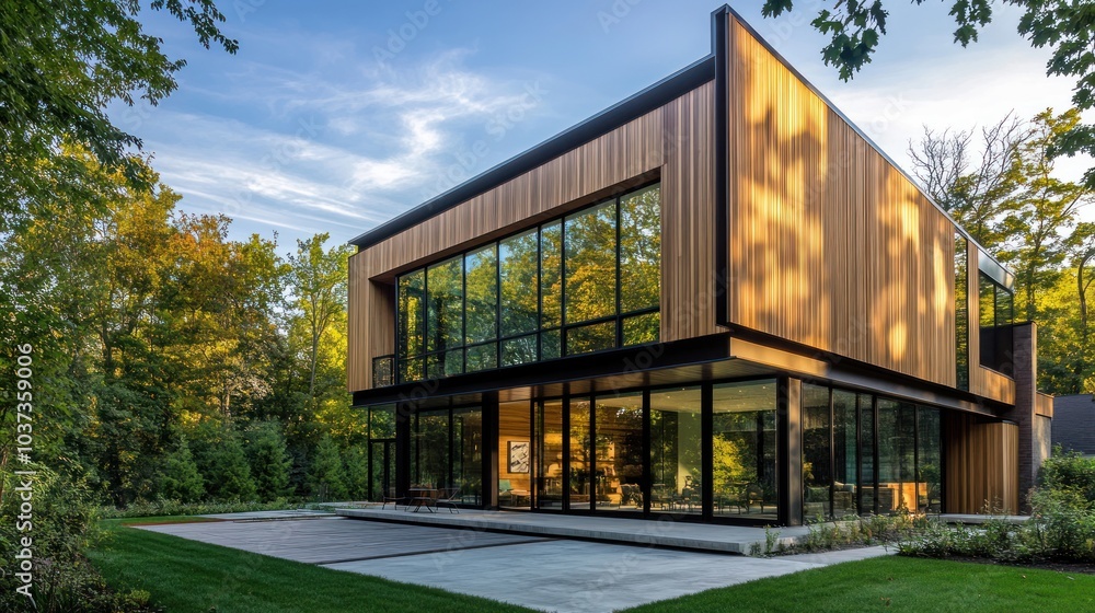 Modern House with Wood Siding and Large Windows Modern House with Wood Siding and Large Windows