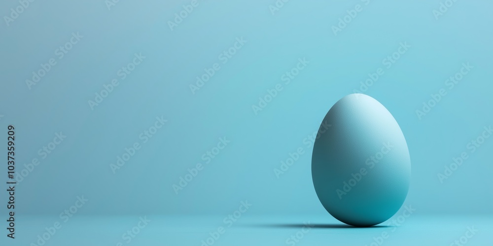 A single blue egg stands on a matching blue background, showcasing simplicity and elegance in composition. A single blue egg stands on a matching blue background, showcasing simplicity and elegance in composition.
