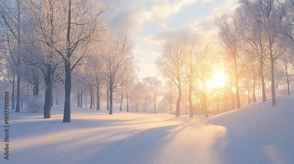 Serene Winter Landscape at Sunrise Serene Winter Landscape at Sunrise