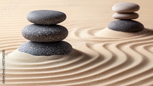 Tranquil Stacked Stones on Smooth Sand