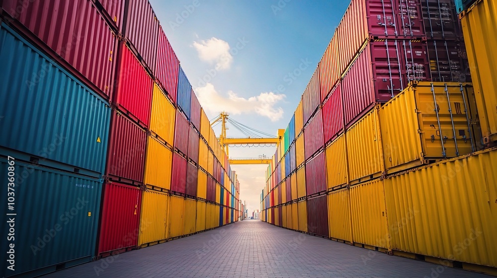 Fototapeta premium Colorful Shipping Containers in a Freight Yard