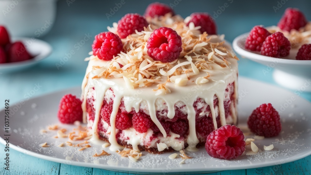 Raspberry Snowball cake with coconut chips. Raspberry Snowball cake with coconut chips.
