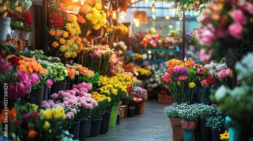 Wallpaper Mural Vibrant Flower Market with Colorful Blooms and Lights Torontodigital.ca