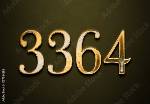 Old gold effect of 3364 number with 3D glossy style Mockup.