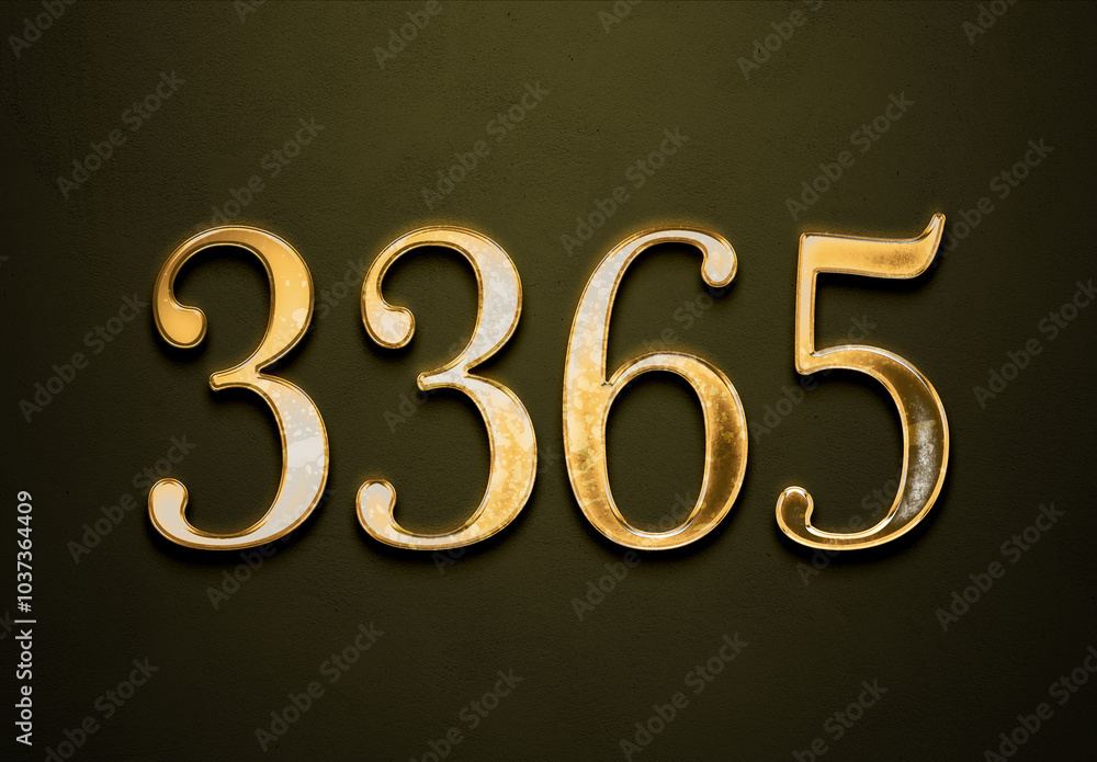 Old gold effect of 3365 number with 3D glossy style Mockup. Old gold effect of 3365 number with 3D glossy style Mockup.