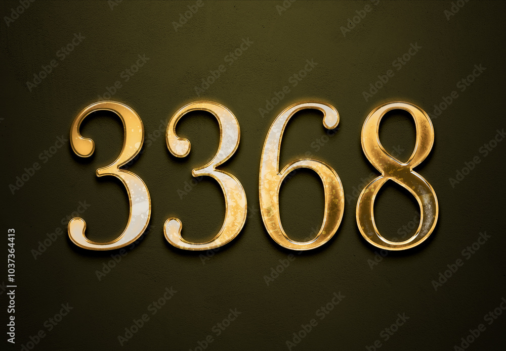 Old gold effect of 3368 number with 3D glossy style Mockup. Old gold effect of 3368 number with 3D glossy style Mockup.