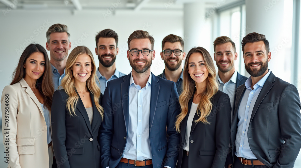 Diverse Group of Professional Business Team in Bright Office Environment - Leadership, Teamwork, and Collaboration Diverse Group of Professional Business Team in Bright Office Environment - Leadership, Teamwork, and Collaboration
