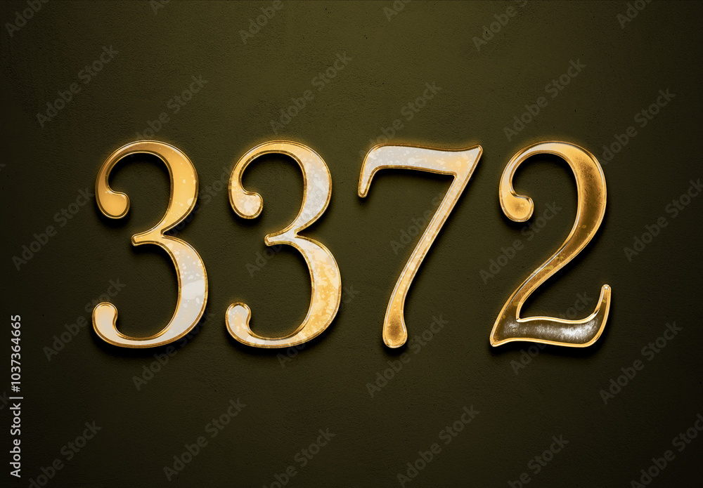 Old gold effect of 3372 number with 3D glossy style Mockup. Old gold effect of 3372 number with 3D glossy style Mockup.
