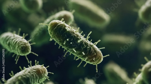 A close-up view of bacteria showcasing their structure and features.