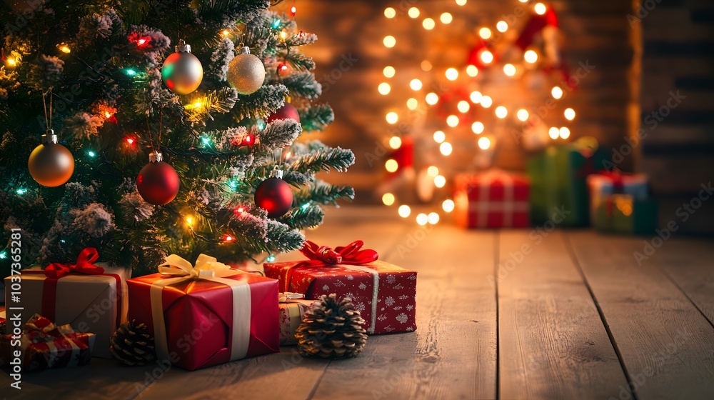 Christmas Tree with Presents and Lights Christmas Tree with Presents and Lights