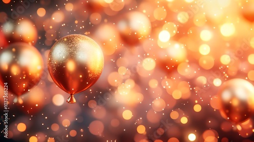 Festive balloons and sparkling lights create a magical celebration atmosphere.