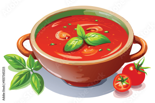 Vibrant Watercolor Red Tomato Soup Illustration on White Background