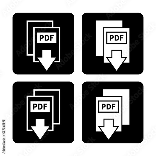 biała ikona pobierania plików PDF na czarnym tle