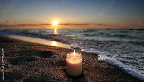 at the end of the day a candle burns on a beach