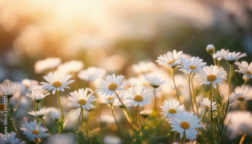 delicate white daisies in a softly lit field delicate white daisies in a softly lit field