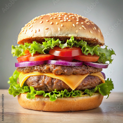 Hamburguesa con un cheeseburger encima hecha por un amigo, comida deliciosa y casera | Hamburger with a cheeseburger on it made by a friend, delicious and homemade meal photo