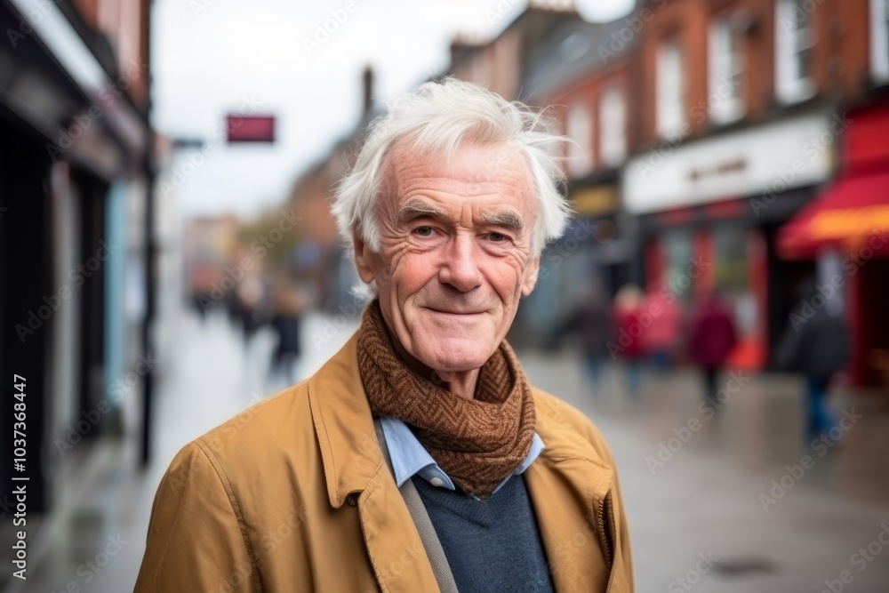 Portrait of a senior man walking in a street in London. Portrait of a senior man walking in a street in London.