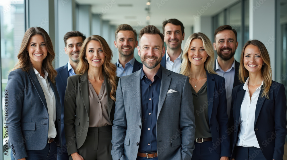 Diverse Group of Professional Business Team in Bright Office Environment - Leadership, Teamwork, and Collaboration Diverse Group of Professional Business Team in Bright Office Environment - Leadership, Teamwork, and Collaboration