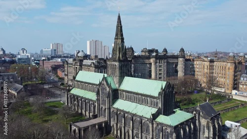 Drone shot of Glasgow Cathedral in Scotland