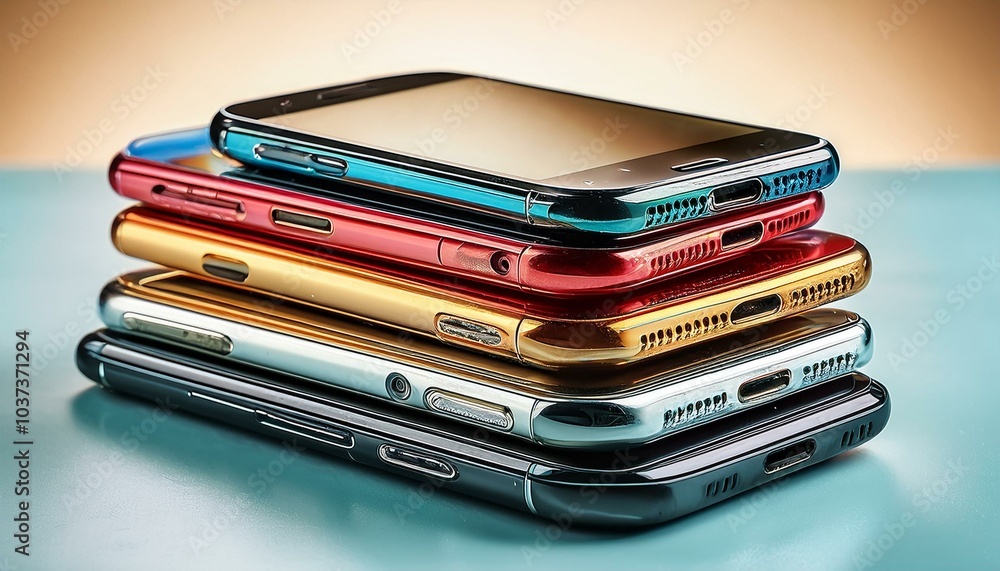 stack of colorful old smartphones with visible wear and tear for repair concept stack of colorful old smartphones with visible wear and tear for repair concept