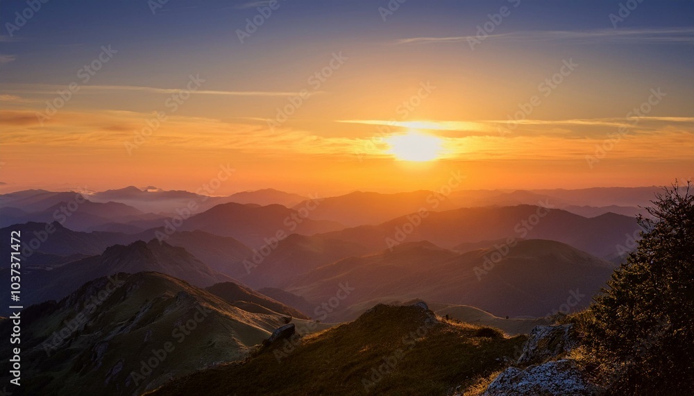 sunset over the mountains creates a warm and majestic natural scene ideal for a serene escape into the wilderness sunset over the mountains creates a warm and majestic natural scene ideal for a serene escape into the wilderness