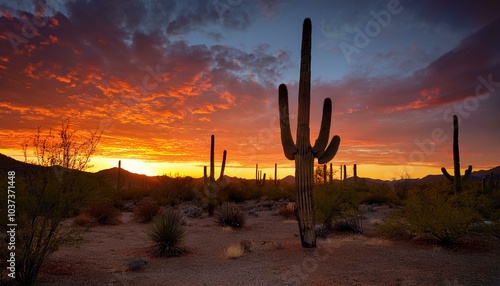 Wallpaper Mural sunset over the arizona desert saguaro cacti silhouetted against the fiery sky Torontodigital.ca